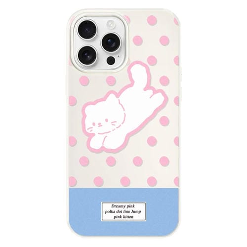 Funda híbrida TPU Policarbonato iPhone 15 Pro Tacto gelatina (Gatito con lunares en blanco)