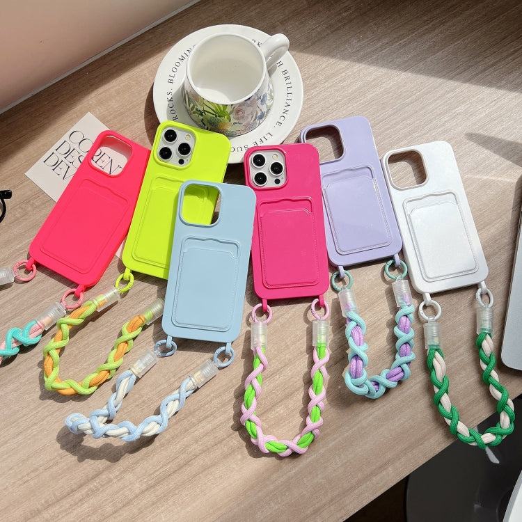 Estuche para Teléfono Dopamina iPhone 14 Pro Max con Ranura para Tarjeta y Cordón (Rojo Rosa)