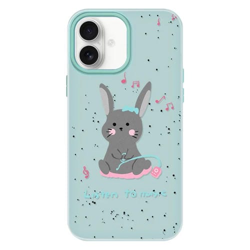 Funda híbrida TPU y PC iPhone 16 Conejo para Escuchar Música (Verde Claro)