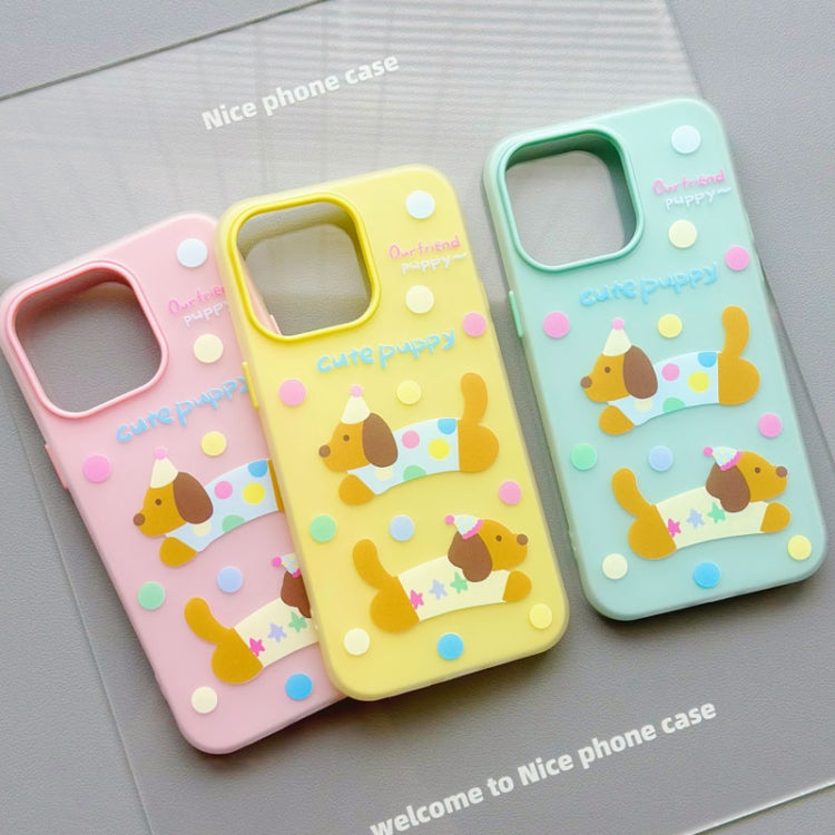 Funda híbrida TPU y PC iPhone 13 Pro Tacto Sedoso y Gelatinoso (Party Line Dog White)