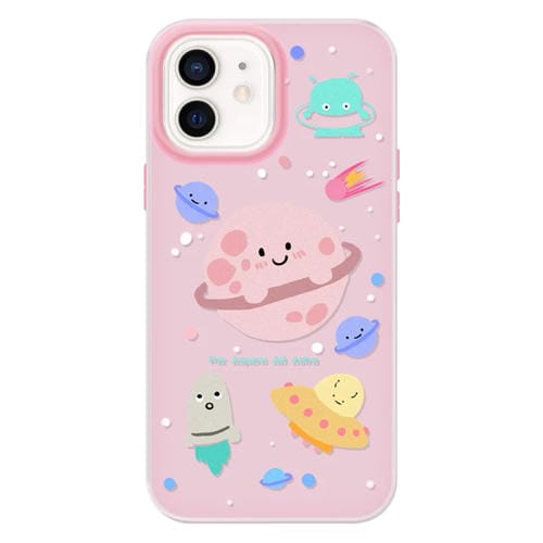 Funda híbrida TPU y PC iPhone 12 Tacto sedoso y gelatinoso (Rosa Planeta)