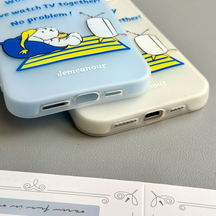 Funda híbrida TPU y PC iPhone 16 Plus Tacto Sedoso (Cachorro Amarillo y Blanco)
