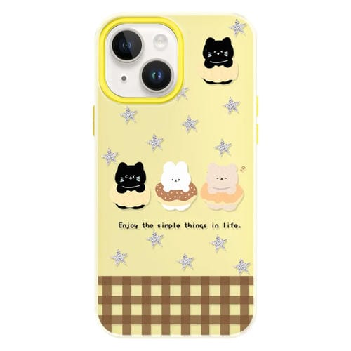 Funda híbrida TPU PC con tacto de piel para iPhone 14 (Amarillo Estrella Animal)