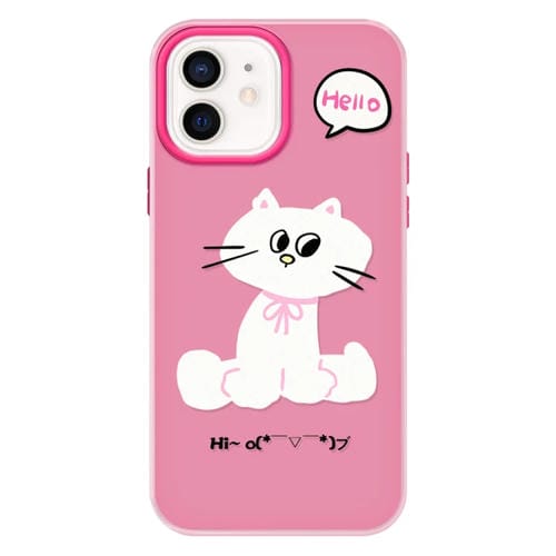 Funda Híbrida TPU y PC iPhone 12 con Tacto de Piel Lazo Gato Rosa Rojo