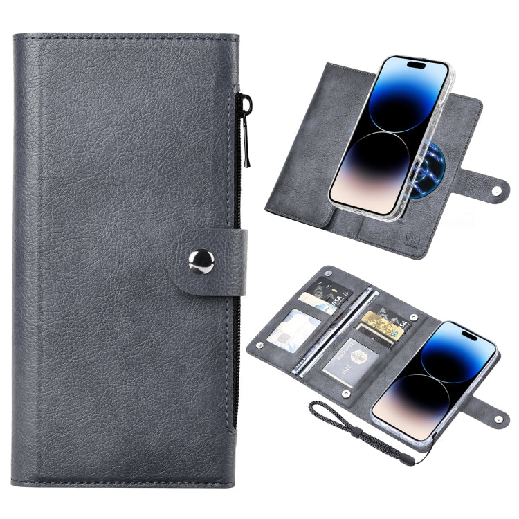 Funda de Cuero con Tapa Magnética Rfid Magsafe para iPhone 14 Pro Vili Gvs-C Series (Gris)
