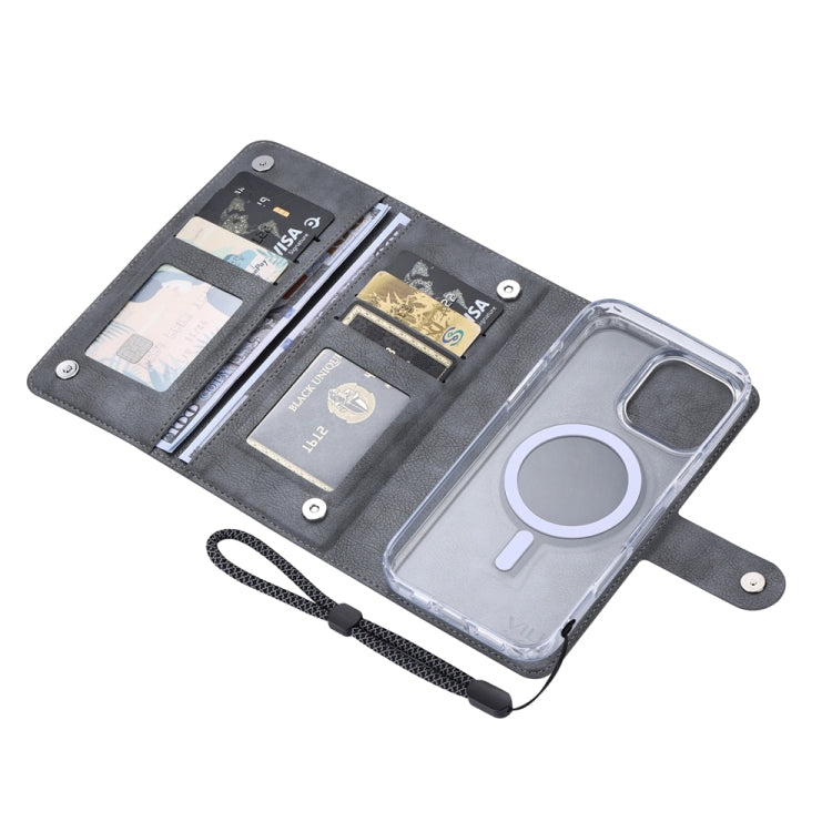 Funda de Cuero Vili Gvs-C Series para iPhone 14 con Tapa Magnética Rfid Magsafe (Gris)