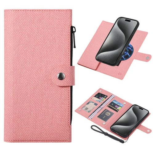 Funda de Cuero con Tapa Magnética Rfid Magsafe para iPhone 15 Pro Vili Gbs Series (Rosa)