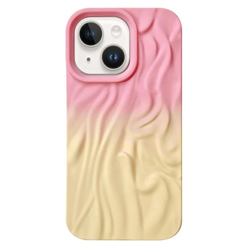 Funda TPU Esmerilada Textura Piel Efecto Degradado Arrugas para iPhone 13 (Rosa y Amarillo)