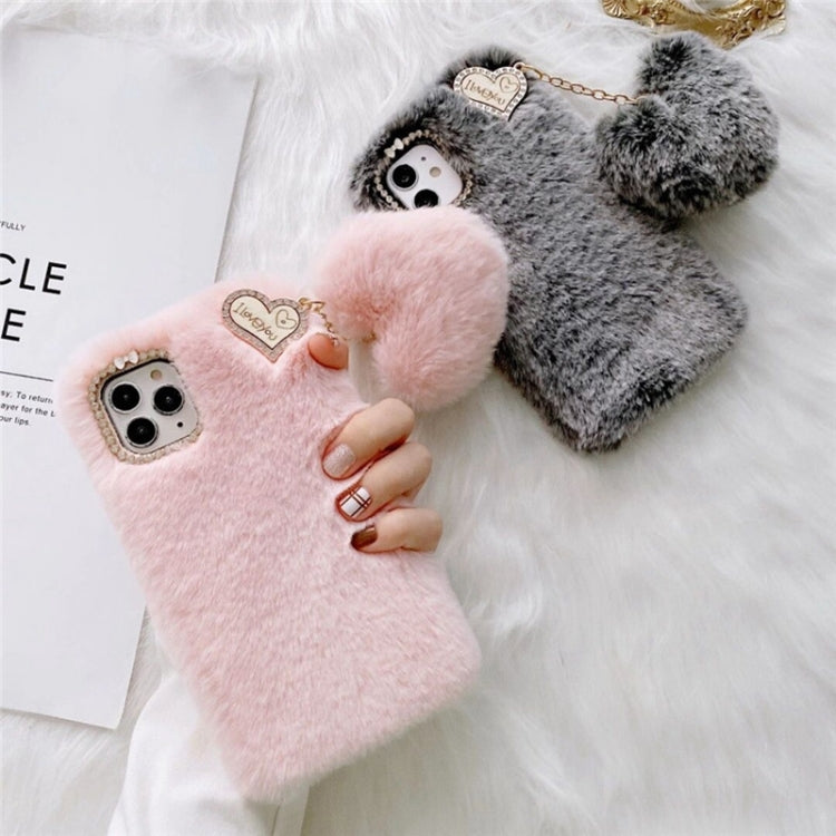 Funda de Silicona con Colgante y Diseño de Flores de Diamantes Dorados para iPhone 13 Pro Max (Rosa y Blanco)