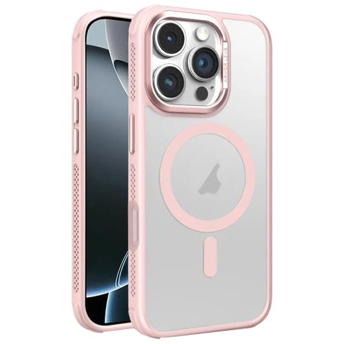 Estuche para Teléfono Magsafe iPhone 16 Pro Marco de Lente Metal Esmerilado Sensación Piel Enfriamiento (Rosa)