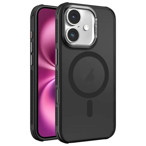 Estuche para Teléfono Magsafe iPhone 16 Plus Marco Lente Metal Esmerilado Sensación Piel Enfriamiento (Negro)