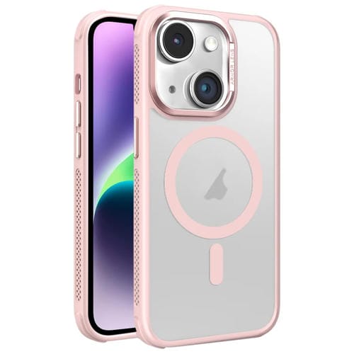 Estuche para Teléfono Magsafe iPhone 14 Plus Marco Lente Metal Esmerilado Sensación Piel Enfriamiento Lateral (Rosa)