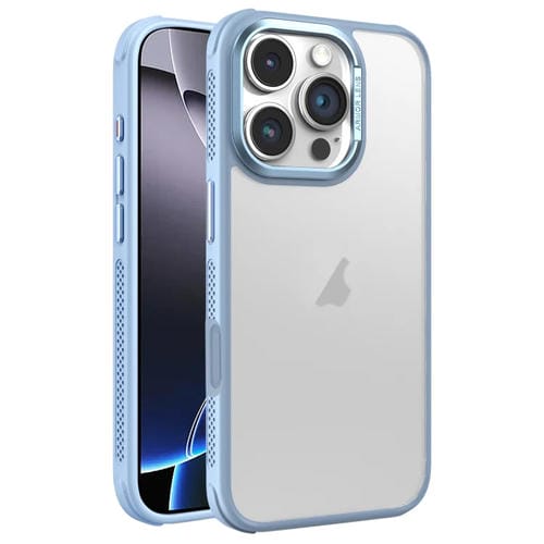 Estuche para Teléfono iPhone 16 Pro Max Marco de Lente Metal Esmerilado Sensación de Piel Enfriamiento Lateral (Azul Cielo)