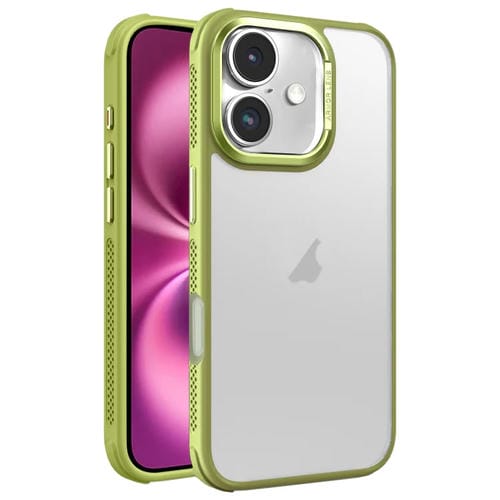 Estuche para Teléfono con Marco de Lente de Metal Esmerilado con Sensación de Piel y Enfriamiento Lateral para iPhone 16 Plus (Verde)