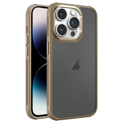 Estuche para Teléfono iPhone 14 Pro Marco Metal Esmerilado Sensación Piel Enfriamiento (Dorado)