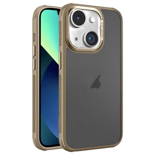 Estuche para Teléfono iPhone 13 Marco de Lente Metal Esmerilado Sensación de Piel Enfriamiento Lateral (Dorado)