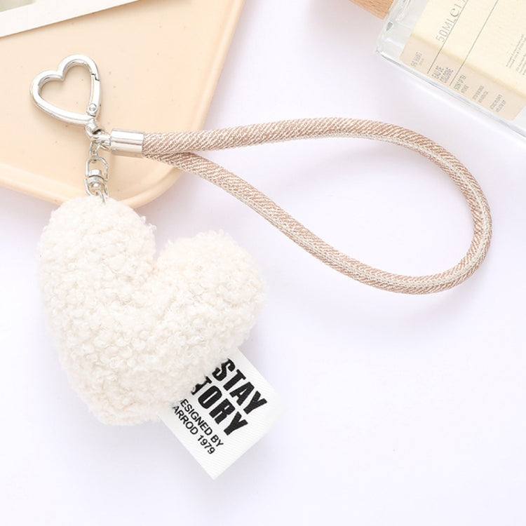 Llavero de Peluche Lana Sintética Corazón para Teléfono Móvil (Blanco)