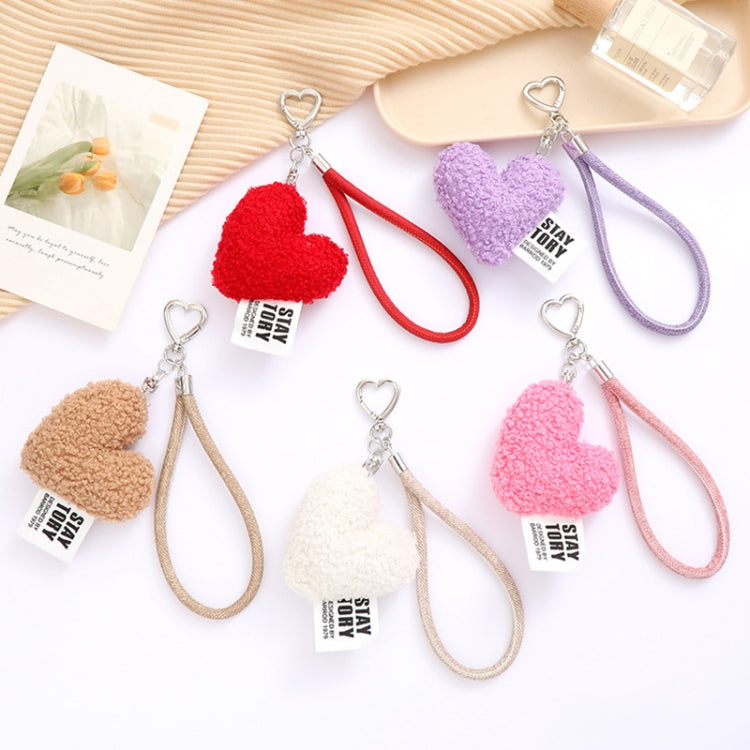 Llavero de Peluche Lana Sintética Corazón para Teléfono Móvil (Blanco)