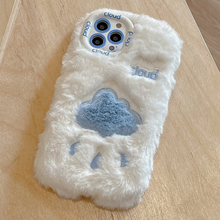 Funda TPU con Bordado de Felpa para iPhone 14 Pro (Nube Beige)