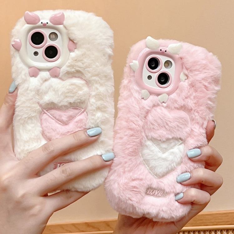 Funda TPU iPhone 15 Pro Bordado Felpa Cerdo Rosa Beige