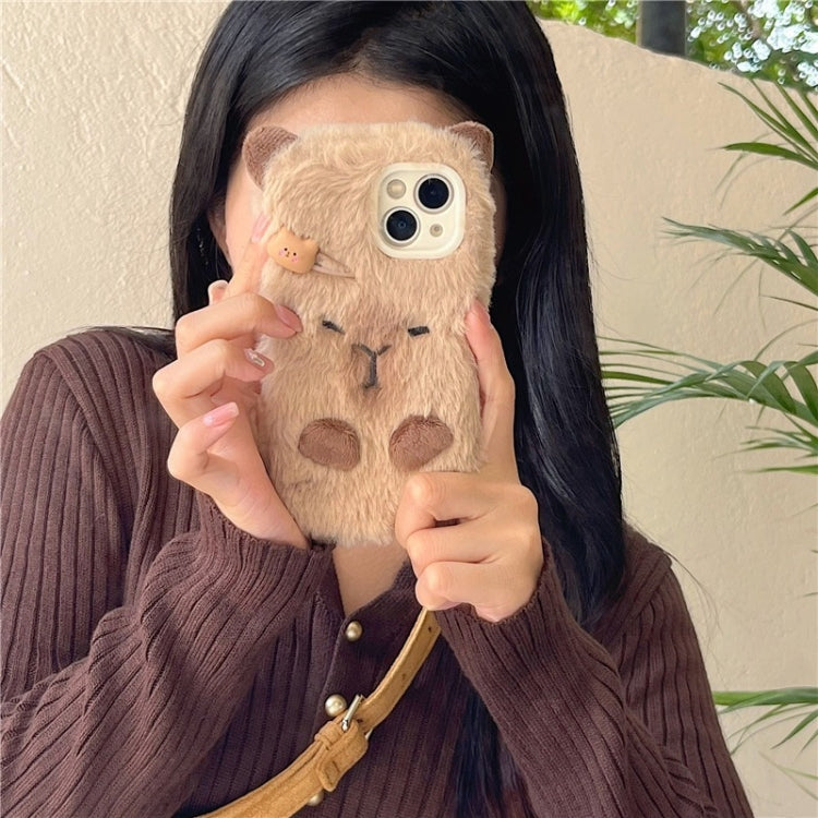 Funda para Teléfono Capibara iPhone 15 Plus Cobertura Total 3D Peluche (Marrón)