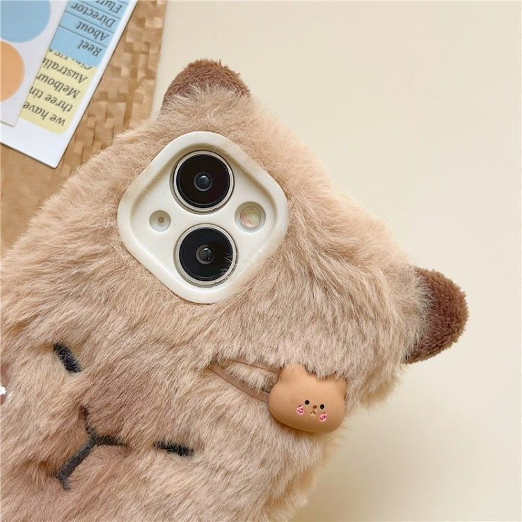 Funda para Teléfono Capibara iPhone 15 Plus Cobertura Total 3D Peluche (Marrón)