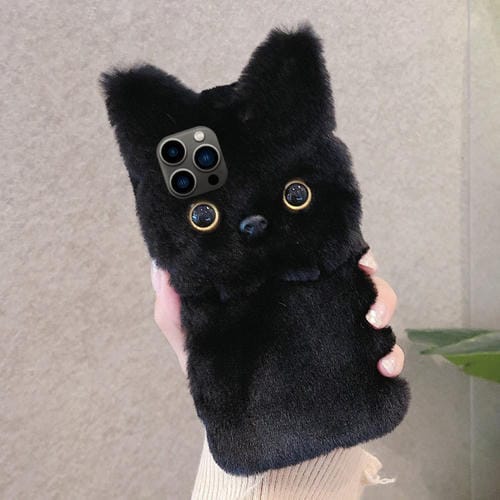 Funda para Teléfono iPhone 13 Pro Max Diseño Gato de Peluche 3D Cobertura Total (Negro)