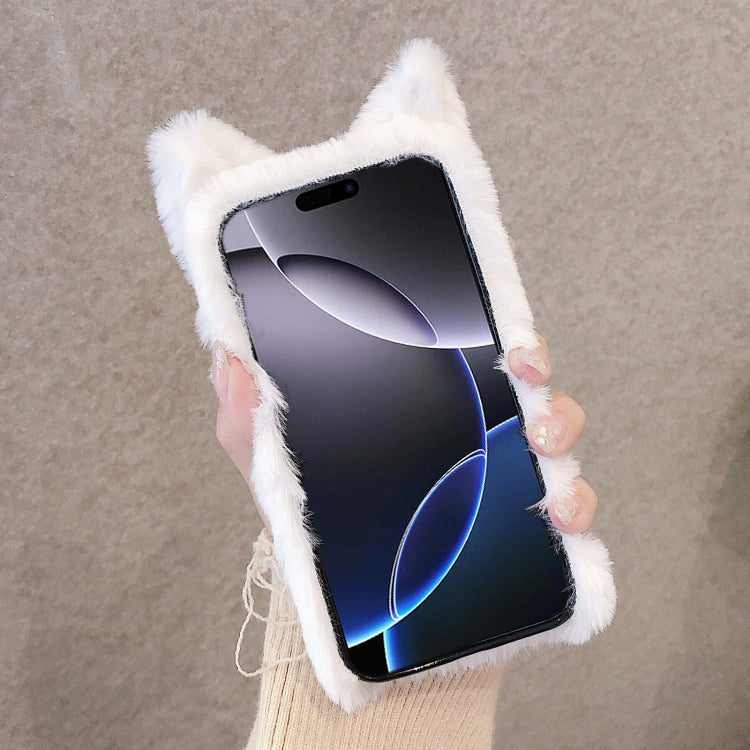 Funda para Teléfono iPhone 16 Plus Cobertura Total Gato Peluche 3D (Blanca)