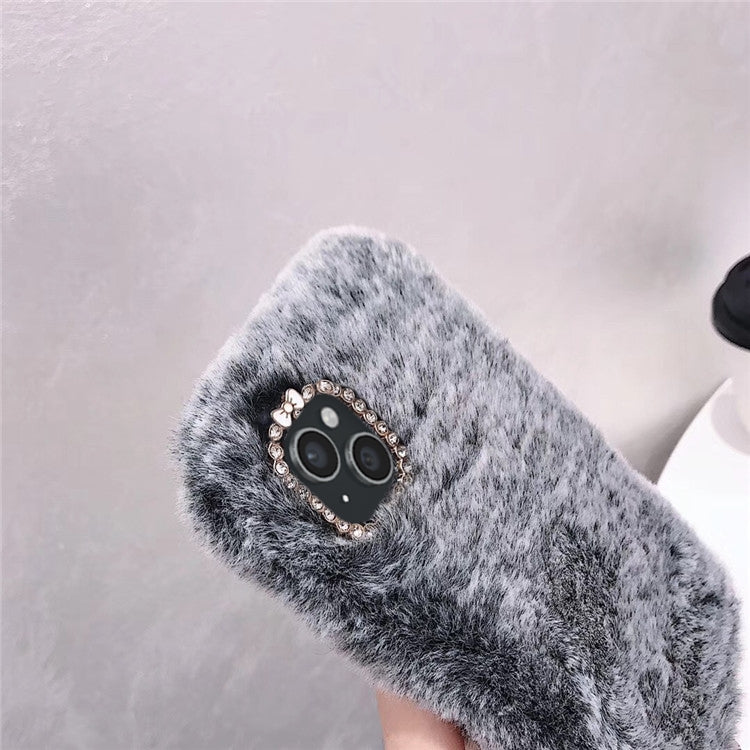 Funda de Felpa con Anillo de Lente de Diamante para iPhone 14 Pro (Rosa)