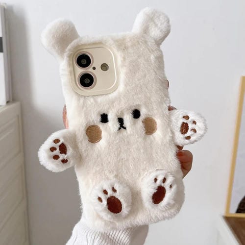 Funda para Teléfono iPhone 16 Plus con Osito de Peluche Sonriente en 3D (Blanco)