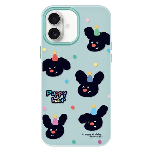 Funda híbrida TPU y Policarbonato para iPhone 16 (Sombrero de Cachorro Verde Claro)