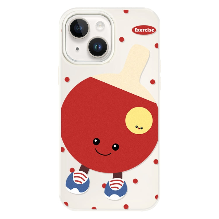 Funda híbrida TPU y PC iPhone 14 Tacto Sedoso Tenis de Mesa Giratorio (Beige)