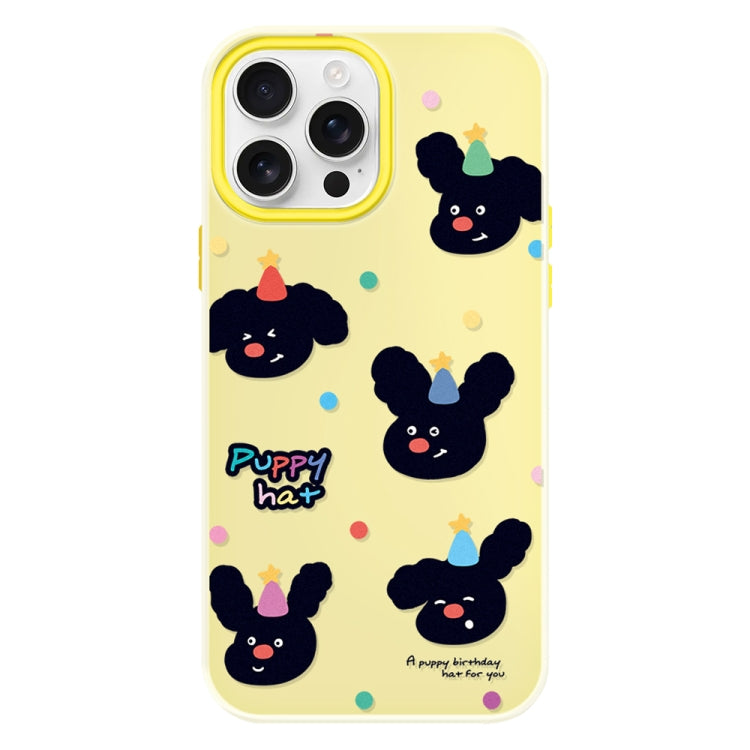 Funda híbrida TPU Policarbonato iPhone 14 Pro Max con Sombrero de Cachorro (Amarillo)
