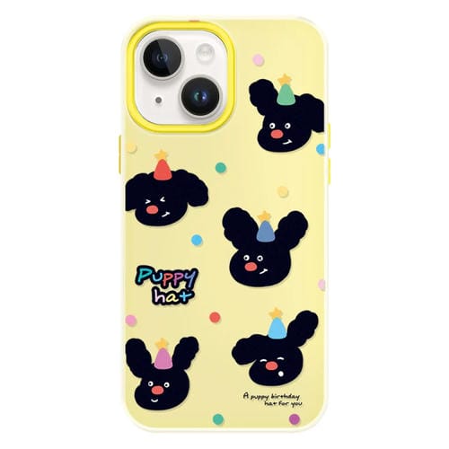 Funda híbrida TPU y PC iPhone 13 Tacto sedoso (Sombrero de Cachorro Amarillo)