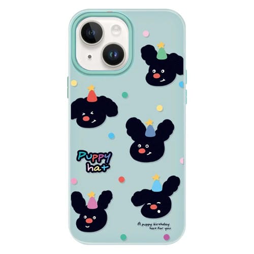 Funda híbrida TPU y PC iPhone 13 Tacto sedoso Sombrero de cachorro (Verde Claro)