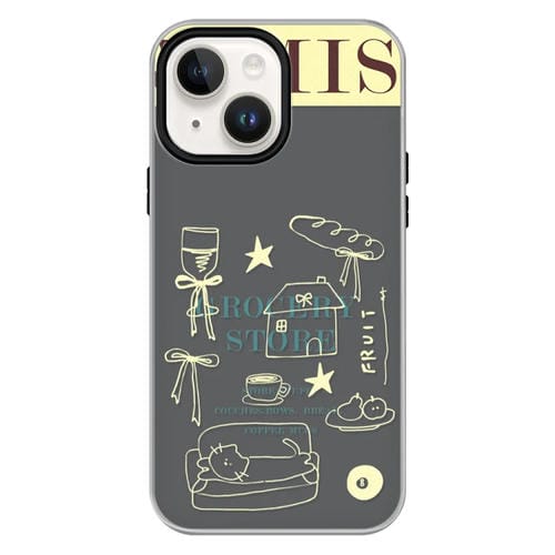 Funda híbrida TPU y PC Shop Line Draft para iPhone 13 (Negra)