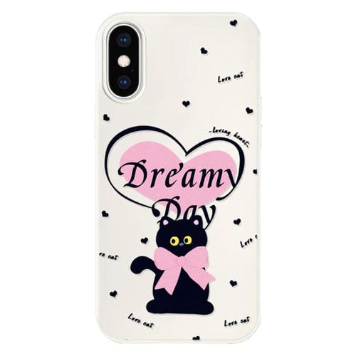Funda híbrida TPU Policarbonato iPhone X/Xs Tacto Sedoso (Love Cat White)