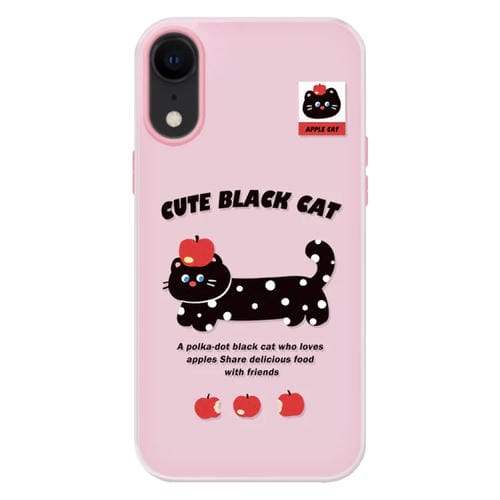 Funda híbrida TPU Policarbonato iPhone Xr Tacto sedoso (Apple Black Cat Pink)