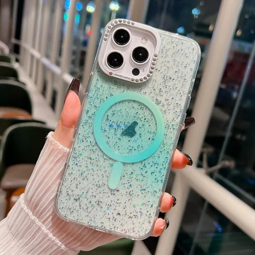 Estuche para teléfono iPhone 15 Pro Max Blink Series con Marco de Lente de Metal Magsafe y Imán (Verde Azulado Oscuro)