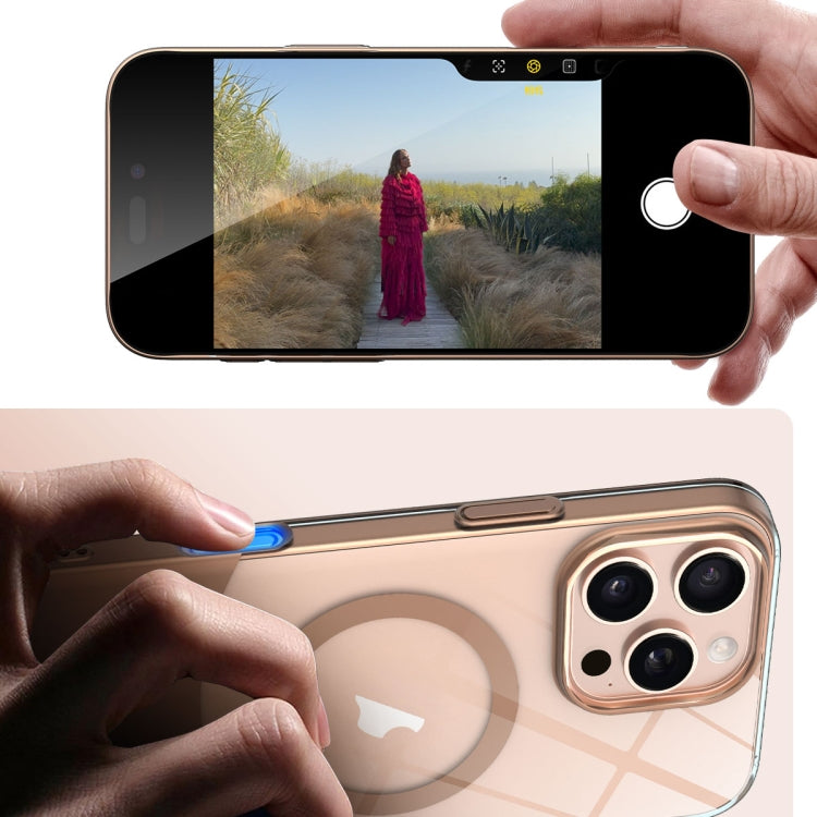Funda para Teléfono PC Magsafe Transparente Contraste de Color Delgado para iPhone 14 Pro Max (Rosa)