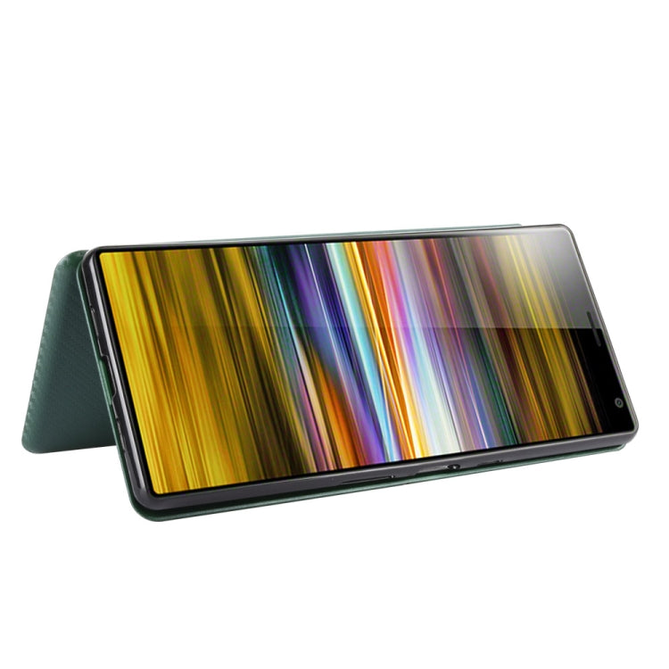 Para Sony Xperia 10 Plus Funda de cuero con tapa magnética horizontal con textura de fibra de carbono TPU + PC + PU con ranura para tarjeta (verde)