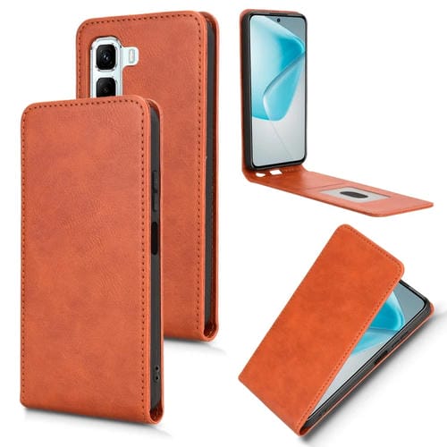 Funda de Cuero con Tapa Vertical Magnética para Infinix Hot 50 5G (Marrón)