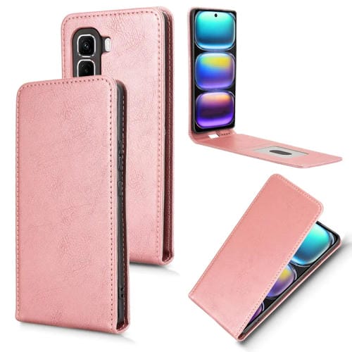 Funda de Cuero Magnética con Tapa Vertical para Infinix Hot 50 Pro+ 4G (Oro Rosa)