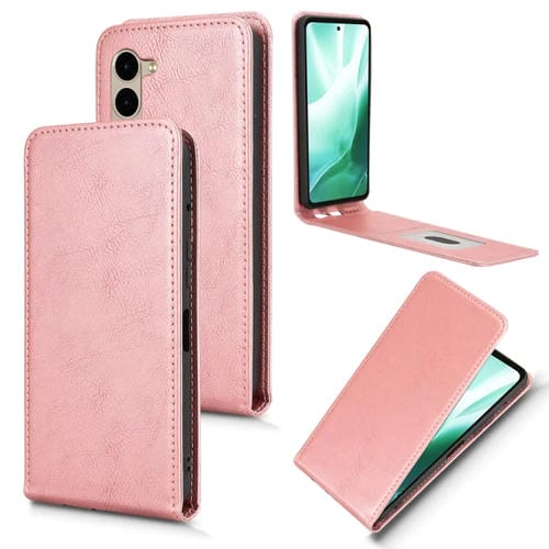 Funda de Cuero con Tapa Vertical Magnética para Fujitsu Arrows F-51E We2 Plus (Oro Rosa)