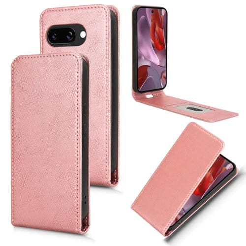 Funda de Cuero con Tapa Vertical Magnética para Google Pixel 9A (Oro Rosa)
