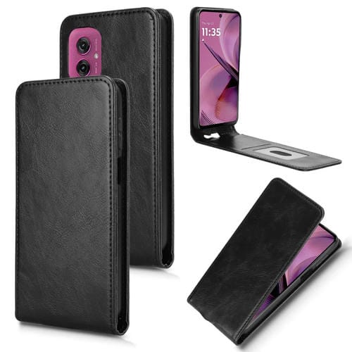 Funda de Cuero con Tapa Vertical Magnética para Motorola Moto G55 5G (Negra)