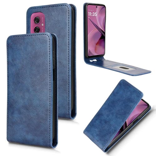 Funda de Cuero con Tapa Vertical Magnética para Motorola Moto G55 5G (Azul)