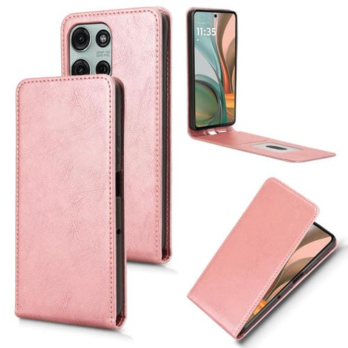 Funda de Cuero con Tapa Vertical Magnética para Motorola Moto G75 5G (Oro Rosa)