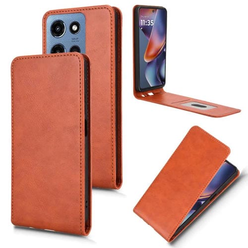 Funda de Cuero con Tapa Vertical Magnética para Motorola Moto G Power 2025 (Marrón)