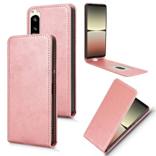 Funda de Cuero con Tapa Vertical Magnética para Sony Xperia 5 Iv (Oro Rosa)